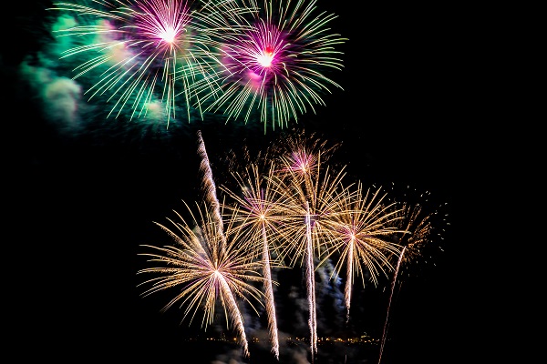 Fuochi d'artificio per una festa privata in estate.